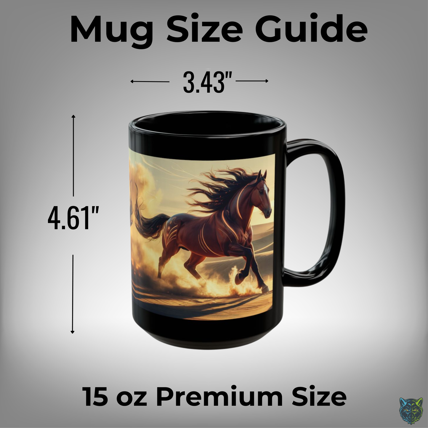 Horse Coffee Mug Running Desert Horse Design Black Ceramic 15oz Equestrian Gift by Lair Gadgets
