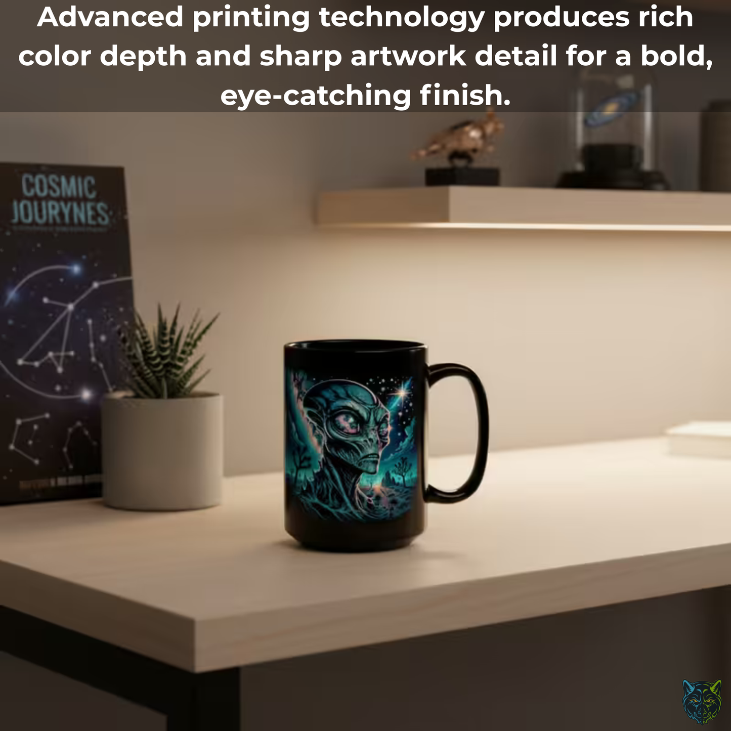 Alien Coffee Mug Cosmic Alien Head Design Black Ceramic 15oz Sci Fi Gift by Lair Gadgets