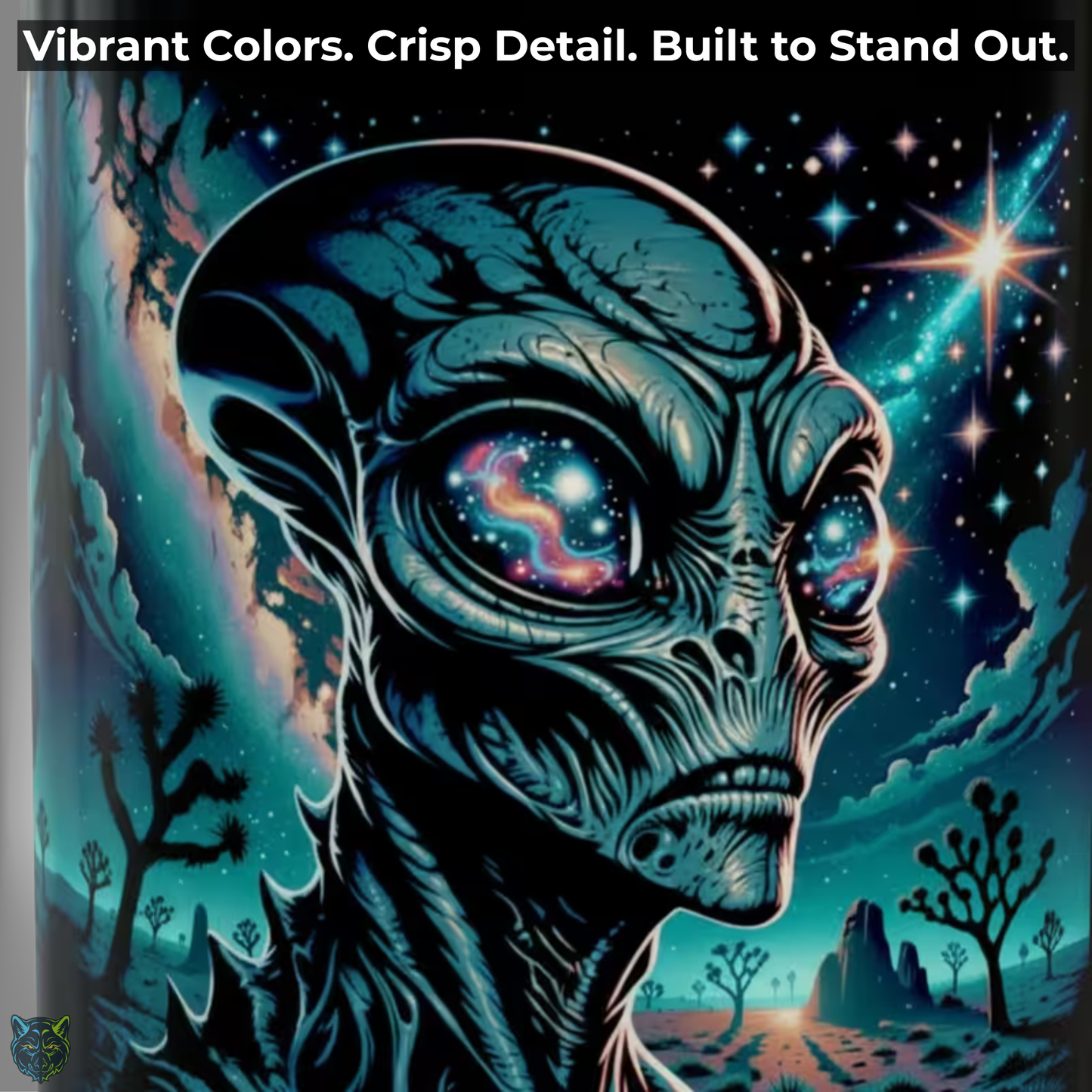 Alien Coffee Mug Cosmic Alien Head Design Black Ceramic 15oz Sci Fi Gift by Lair Gadgets