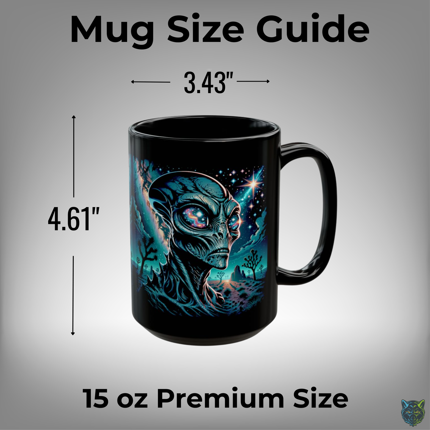 Alien Coffee Mug Cosmic Alien Head Design Black Ceramic 15oz Sci Fi Gift by Lair Gadgets