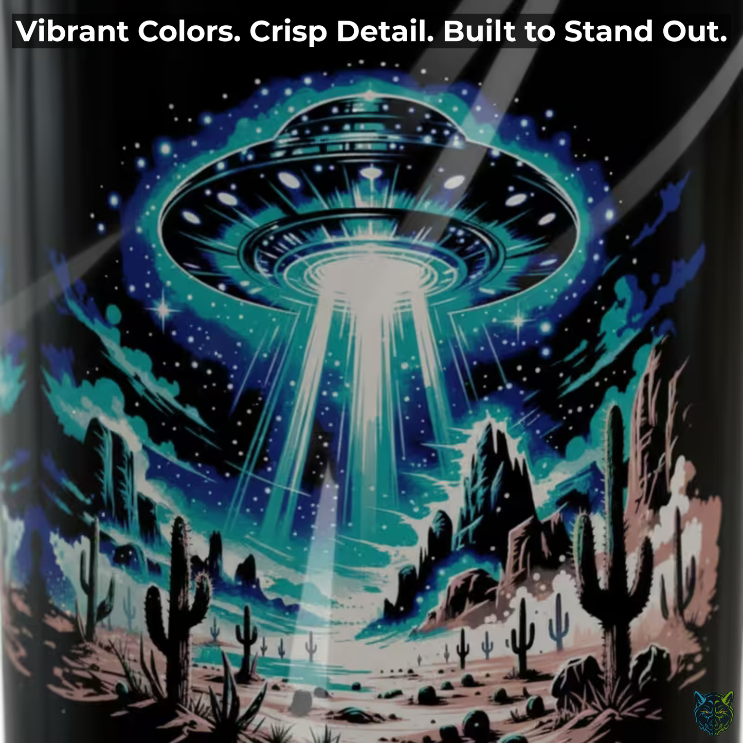 UFO Coffee Mug Alien Spaceship Desert Design Black Ceramic 15oz Sci Fi Gift by Lair Gadgets