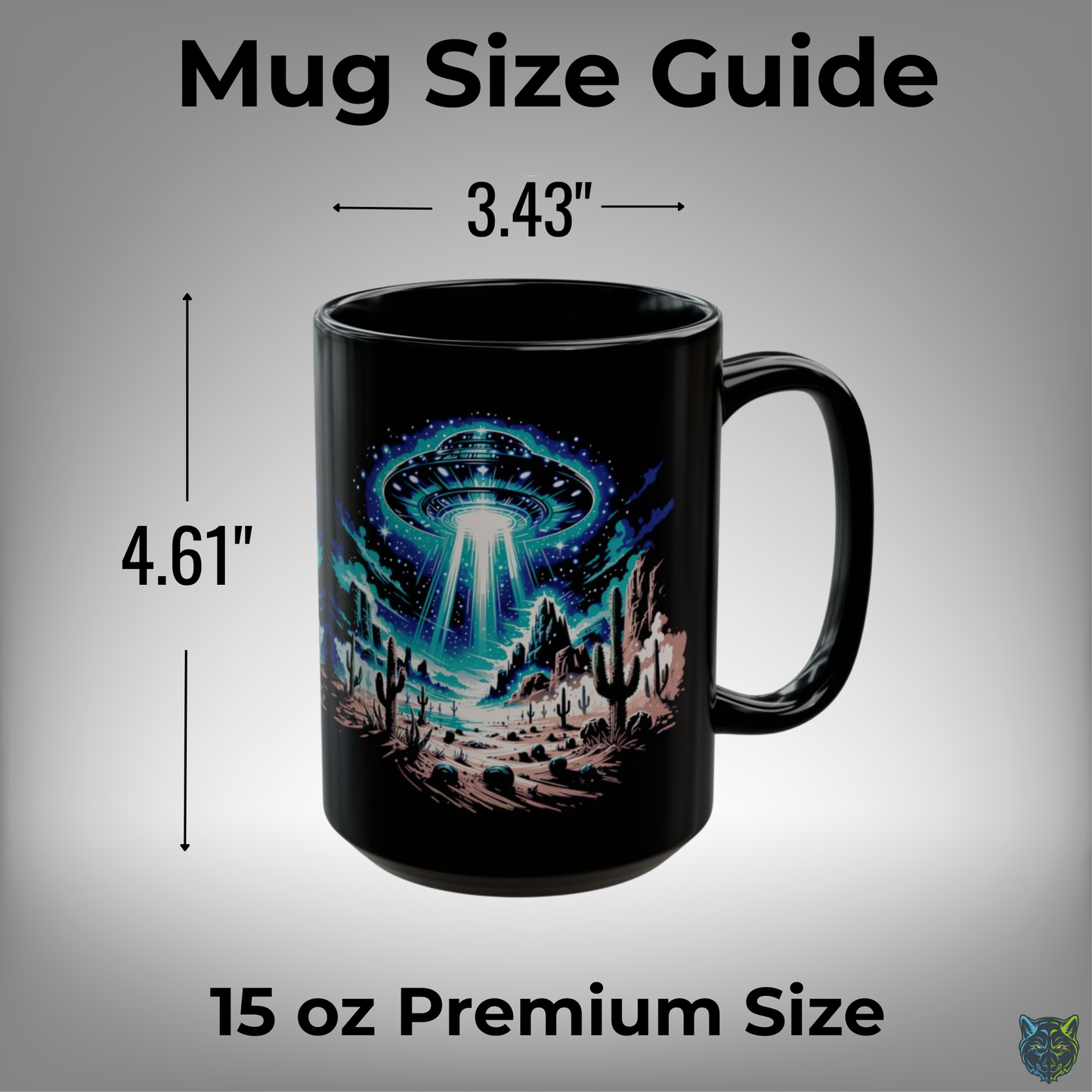 UFO Coffee Mug Alien Spaceship Desert Design Black Ceramic 15oz Sci Fi Gift by Lair Gadgets