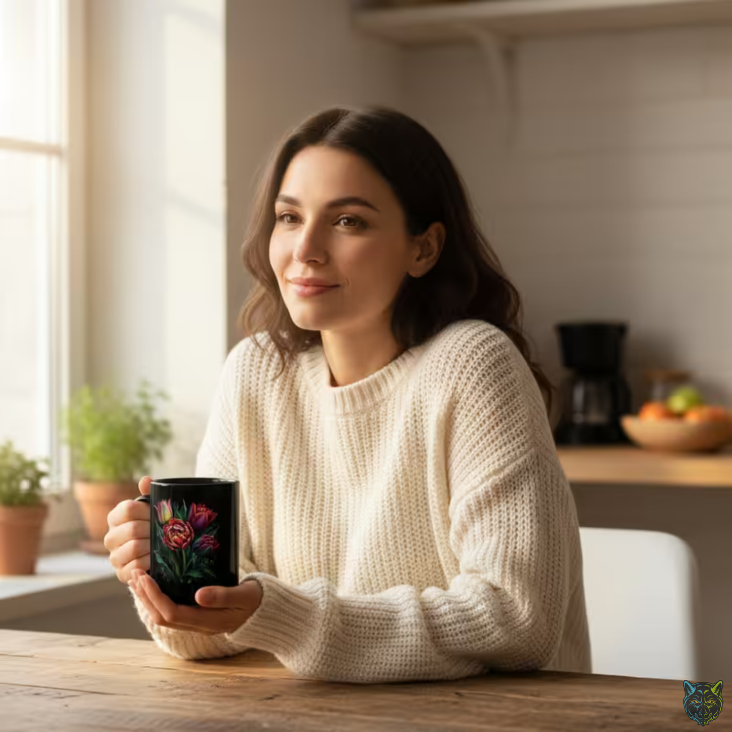 Tulip Coffee Mug Floral Bouquet Design Black Ceramic 15oz Spring Flower Gift by Lair Gadgets