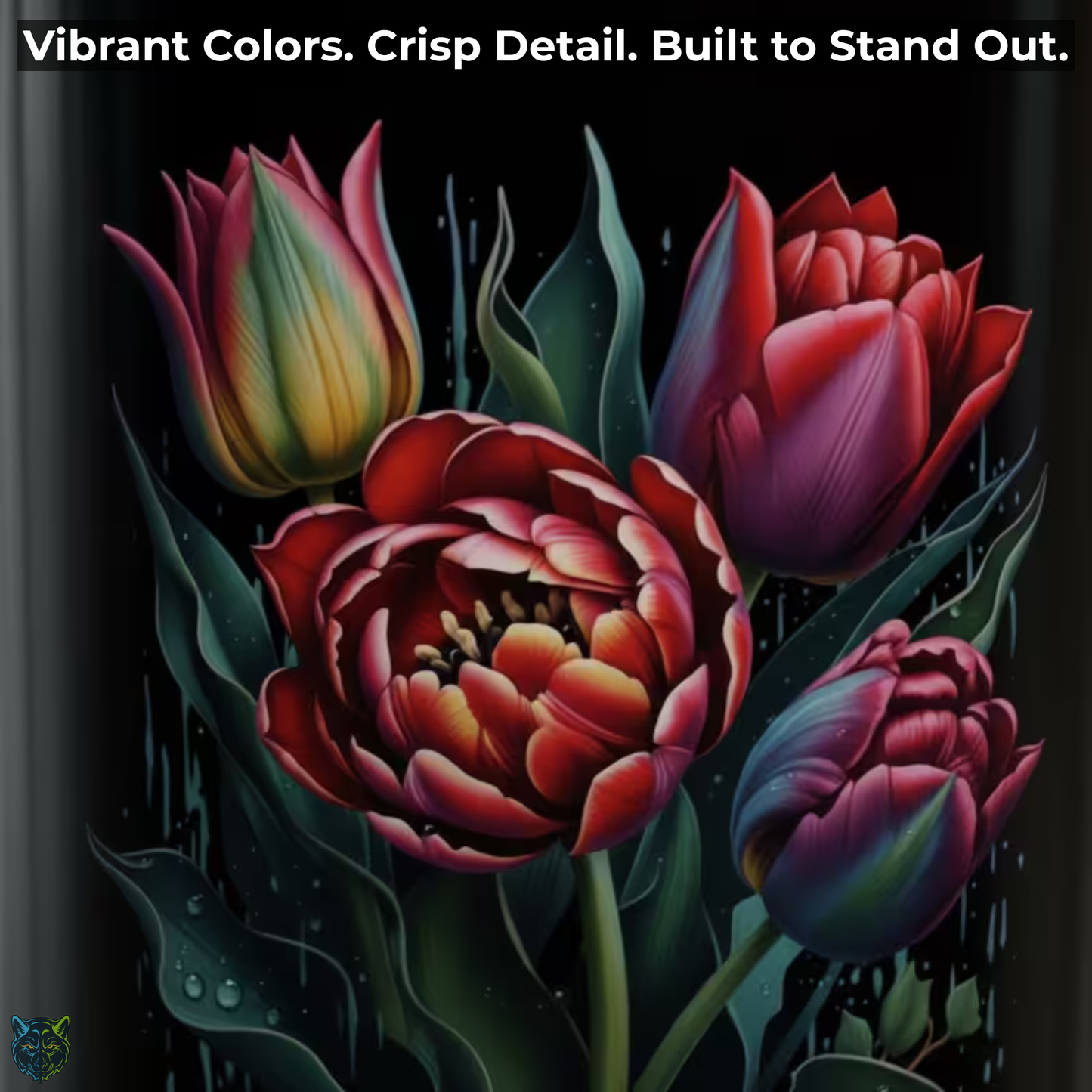 Tulip Coffee Mug Floral Bouquet Design Black Ceramic 15oz Spring Flower Gift by Lair Gadgets