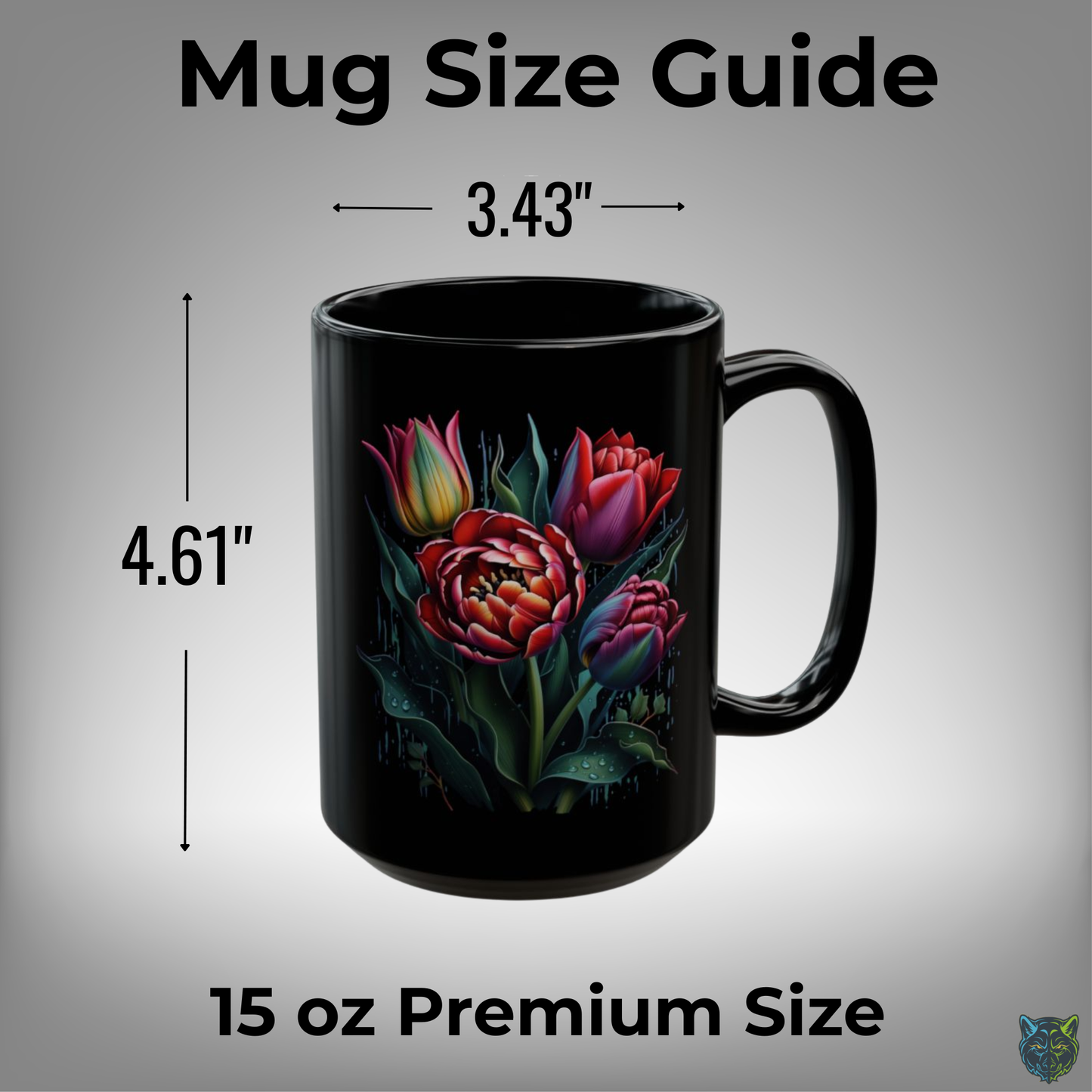 Tulip Coffee Mug Floral Bouquet Design Black Ceramic 15oz Spring Flower Gift by Lair Gadgets