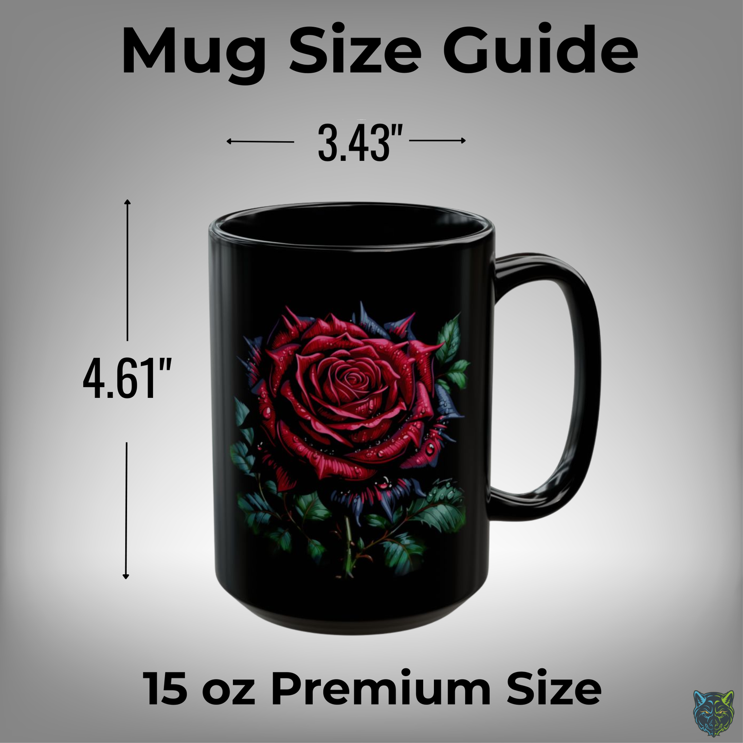 Rose Coffee Mug Red Flower Design Black Ceramic 15 Oz Romantic Gift by Lair Gadgets
