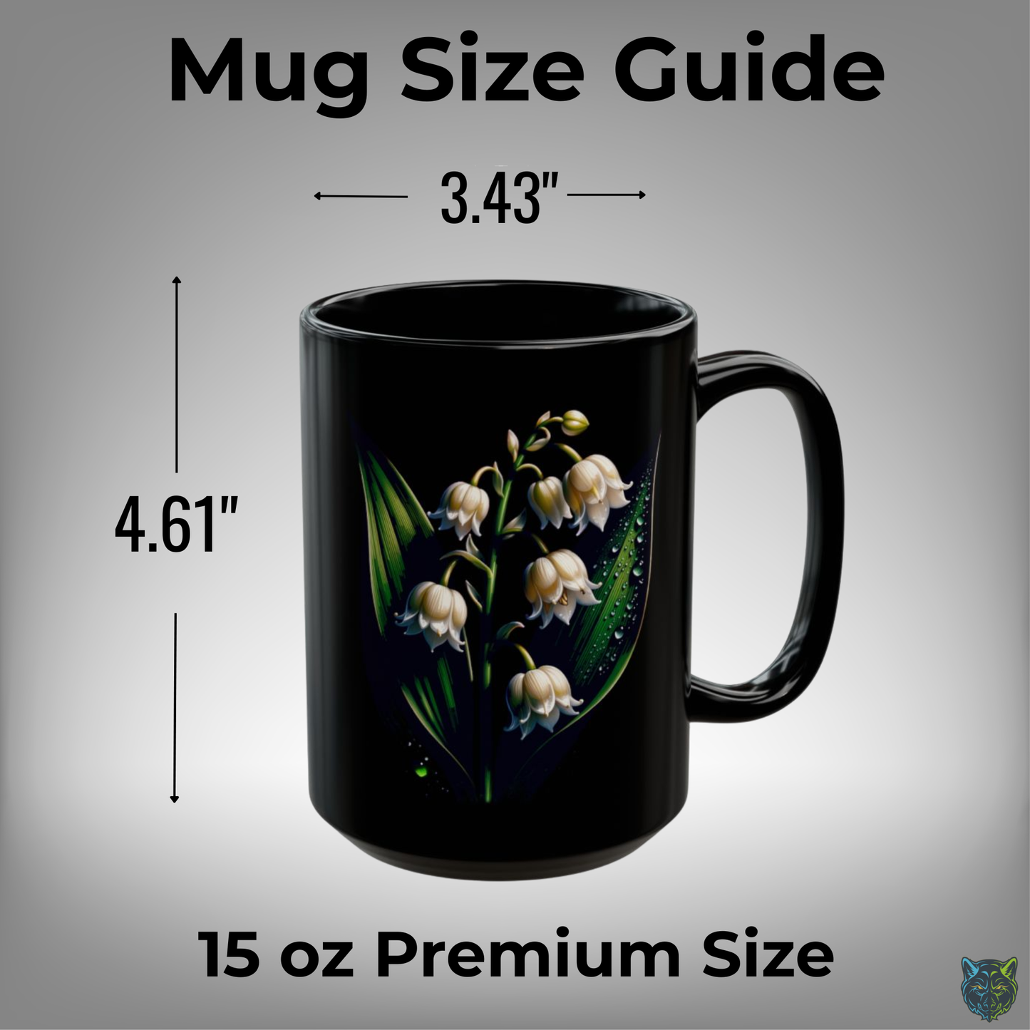 Lily Coffee Mug Lily of the Valley Design Black Ceramic 15 Oz Floral Gift by Lair Gadgets