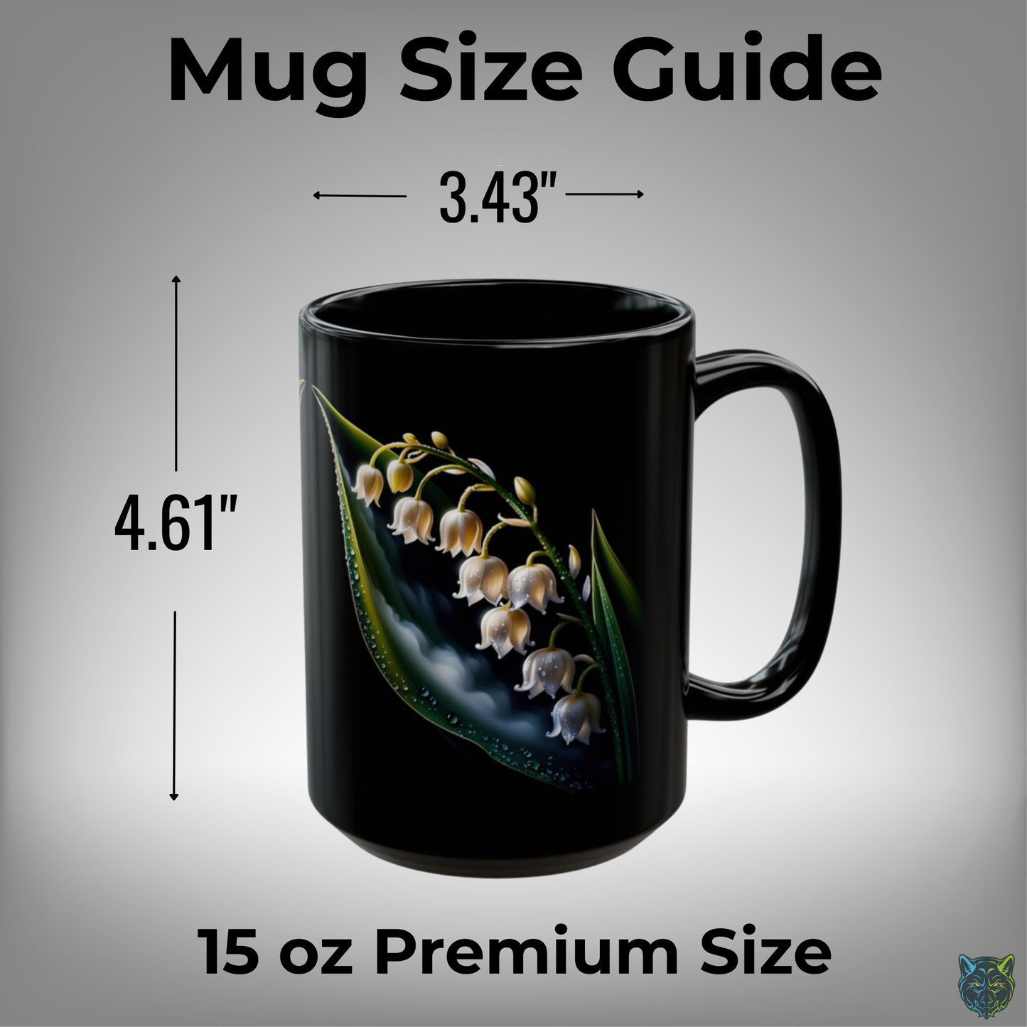 Lily Coffee Mug Lily of the Valley Dewdrop Design Black Ceramic 15 Oz Floral Gift by Lair Gadgets