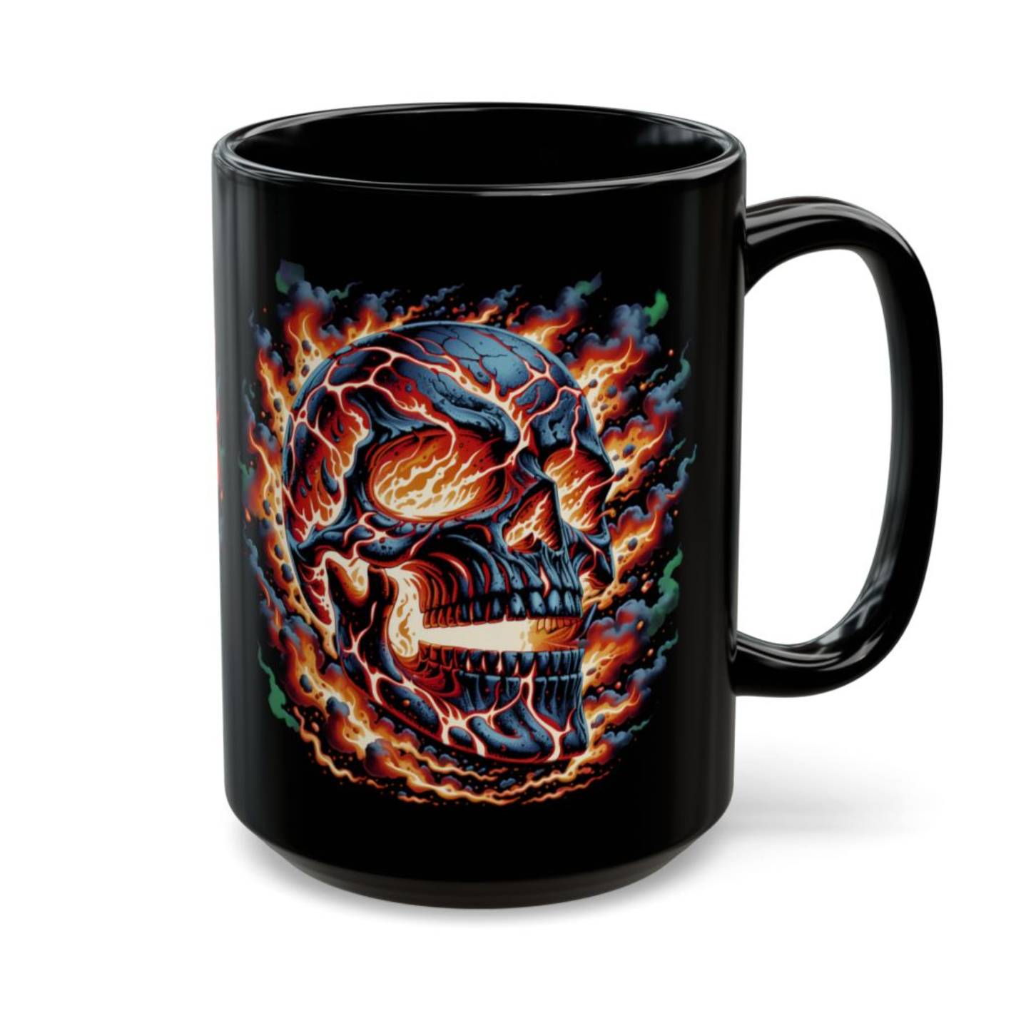 Skull Coffee Mug Flaming Fire Design Black Ceramic 15 Oz Gothic Gift by Lair Gadgets