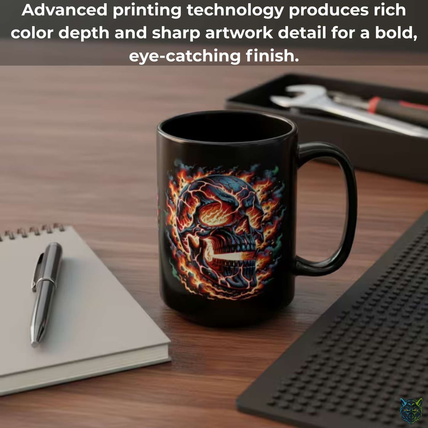 Skull Coffee Mug Flaming Fire Design Black Ceramic 15 Oz Gothic Gift by Lair Gadgets