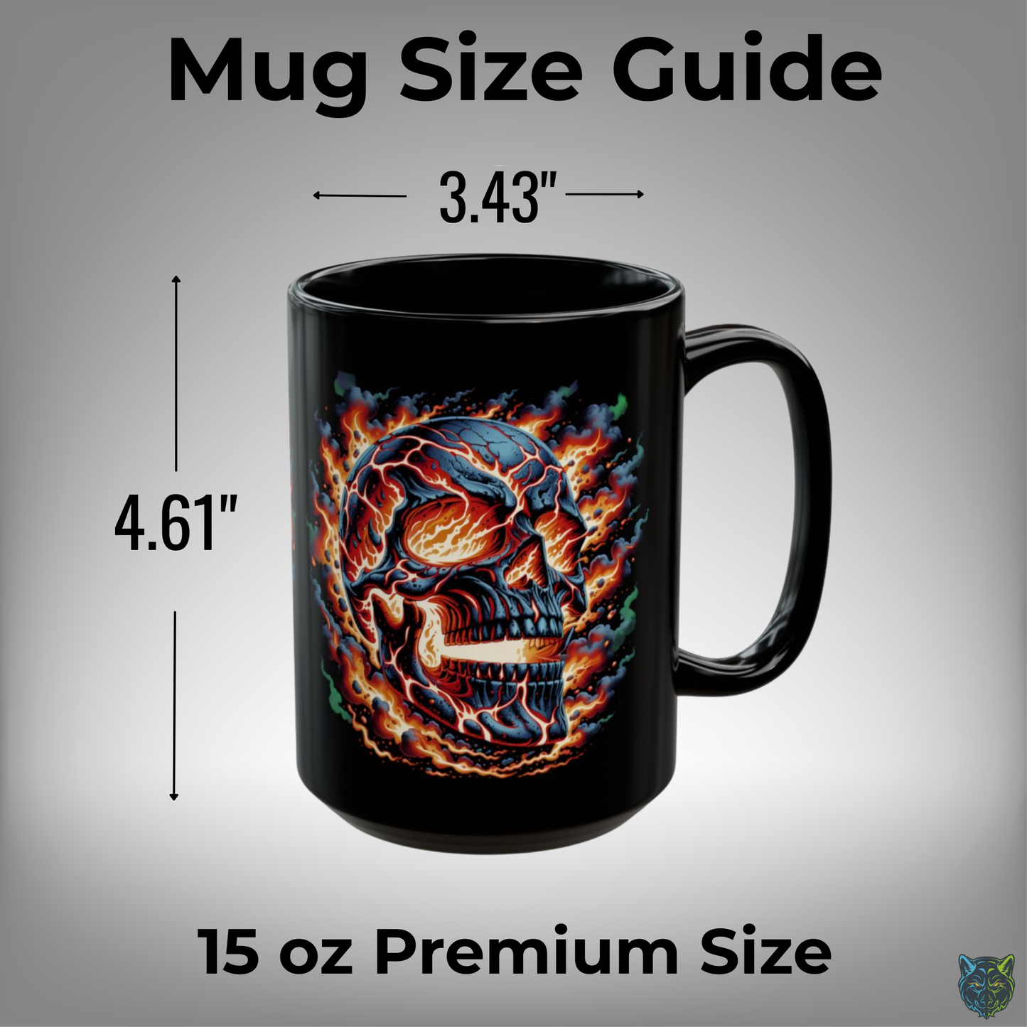 Skull Coffee Mug Flaming Fire Design Black Ceramic 15 Oz Gothic Gift by Lair Gadgets