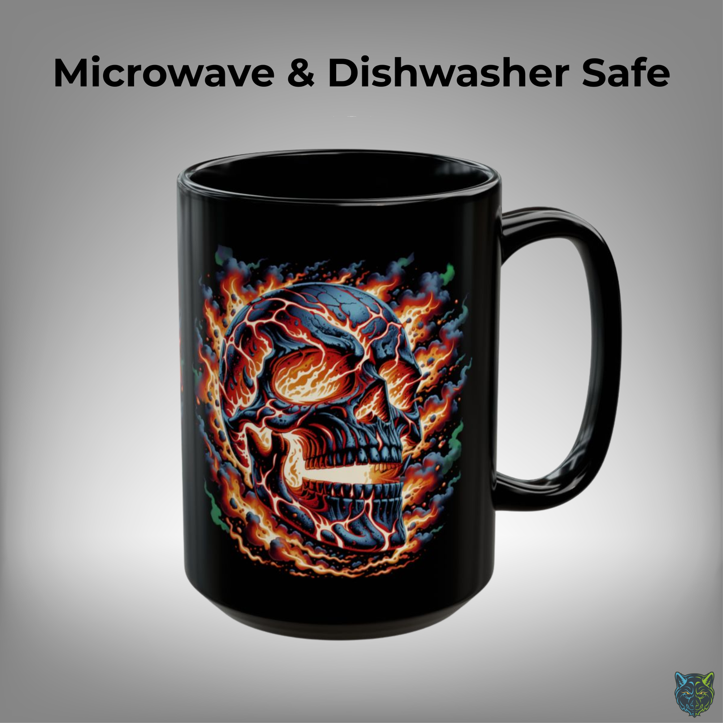 Skull Coffee Mug Flaming Fire Design Black Ceramic 15 Oz Gothic Gift by Lair Gadgets