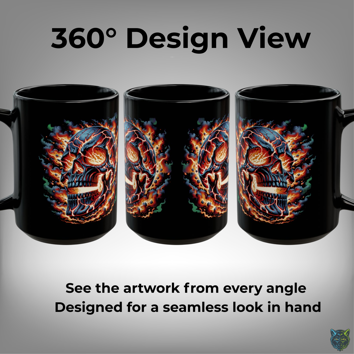 Skull Coffee Mug Flaming Fire Design Black Ceramic 15 Oz Gothic Gift by Lair Gadgets