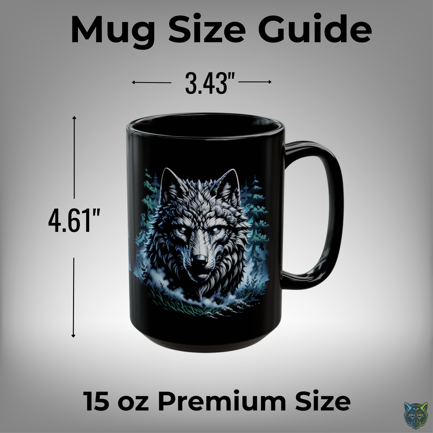 Wolf Coffee Mug Dark Forest Design Black Ceramic 15 Oz Wildlife Gift by Lair Gadgets