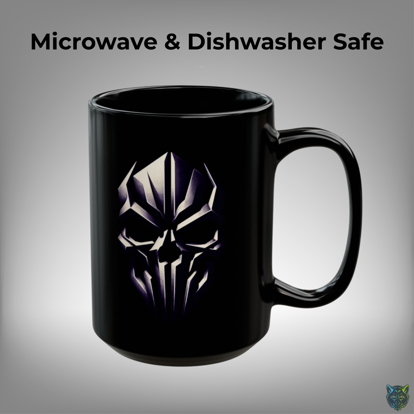 Skull Coffee Mug Minimalist Emblem Design Black Ceramic 15 Oz Gothic Gift by Lair Gadgets