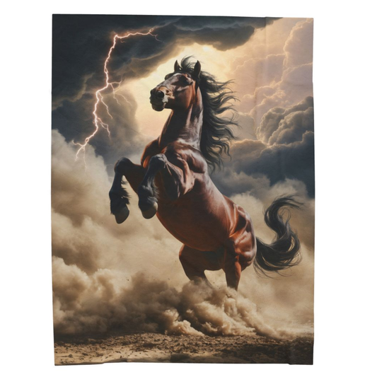 Velveteen Plush Blanket – Untamed Storm Horse – 60 x 80 Soft Fleece Throw – Bold Western Lightning Horse Design – Cozy Couch Bed Blanket – by Lair Gadgets
