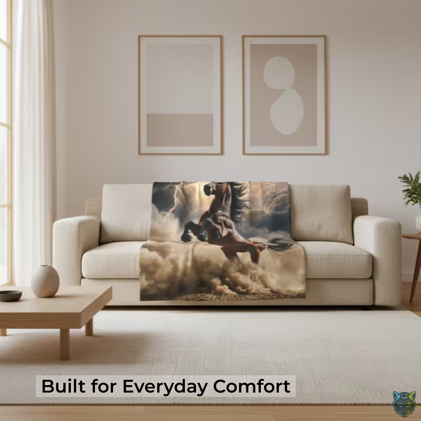Velveteen Plush Blanket – Untamed Storm Horse – 60 x 80 Soft Fleece Throw – Bold Western Lightning Horse Design – Cozy Couch Bed Blanket – by Lair Gadgets