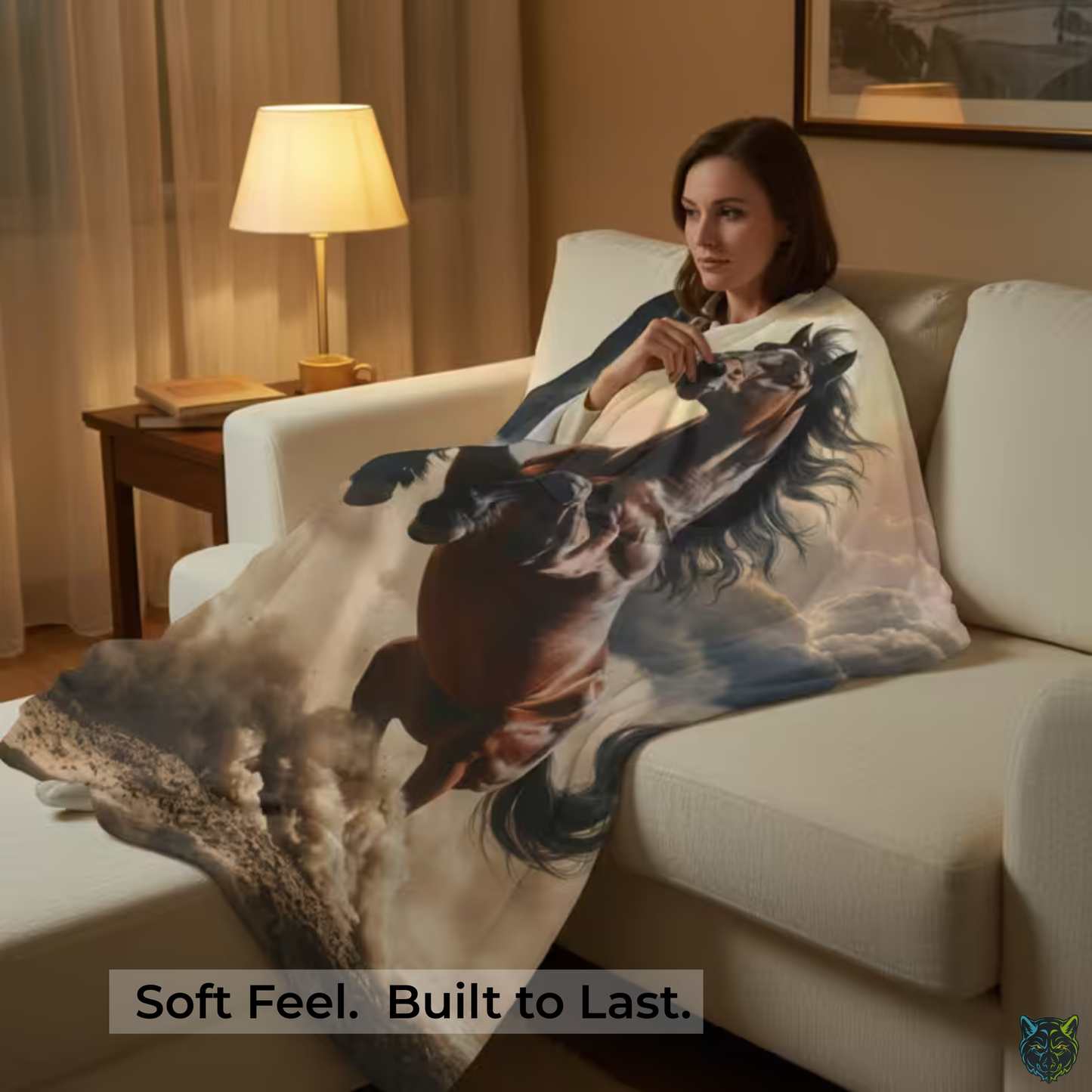 Velveteen Plush Blanket – Untamed Storm Horse – 60 x 80 Soft Fleece Throw – Bold Western Lightning Horse Design – Cozy Couch Bed Blanket – by Lair Gadgets