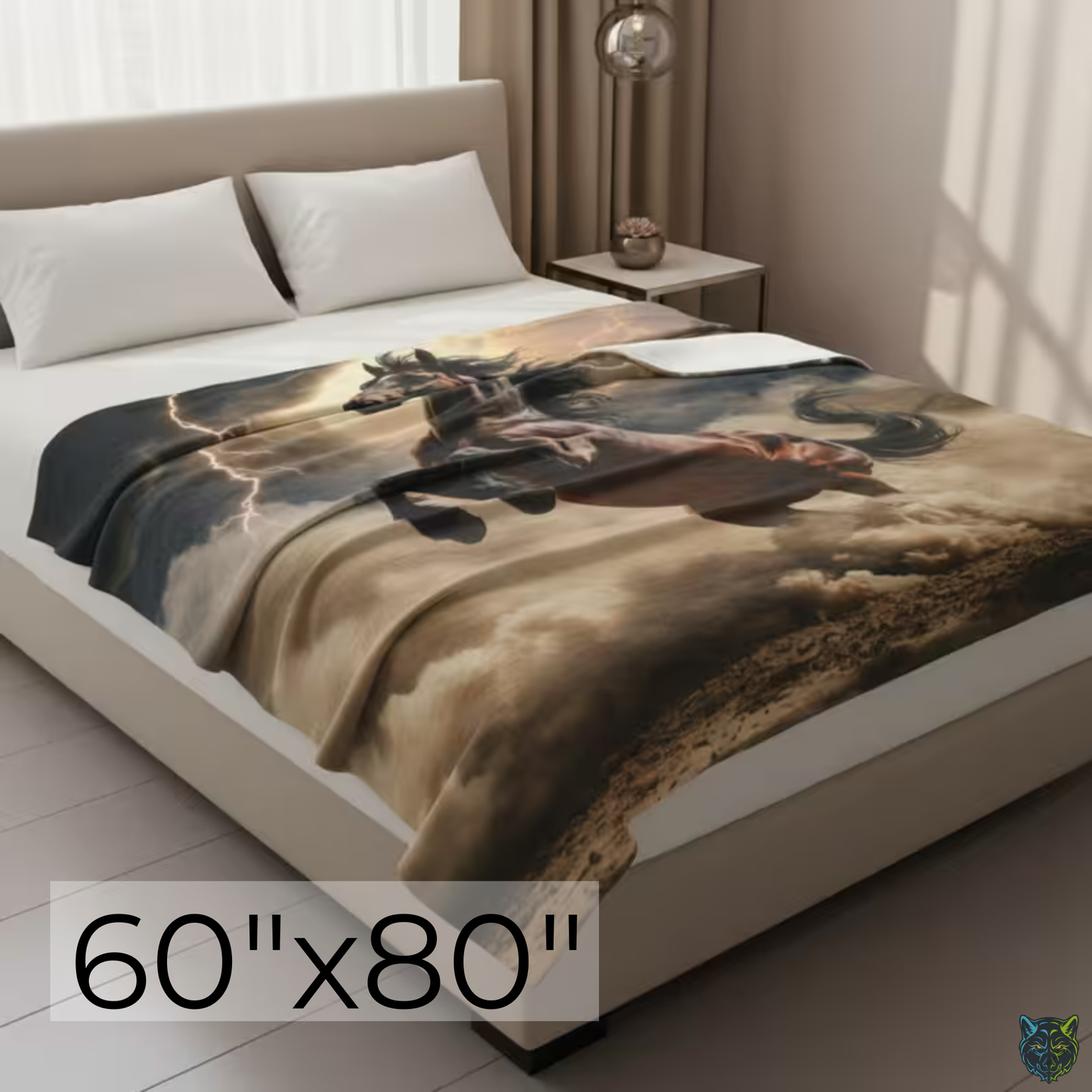 Velveteen Plush Blanket – Untamed Storm Horse – 60 x 80 Soft Fleece Throw – Bold Western Lightning Horse Design – Cozy Couch Bed Blanket – by Lair Gadgets