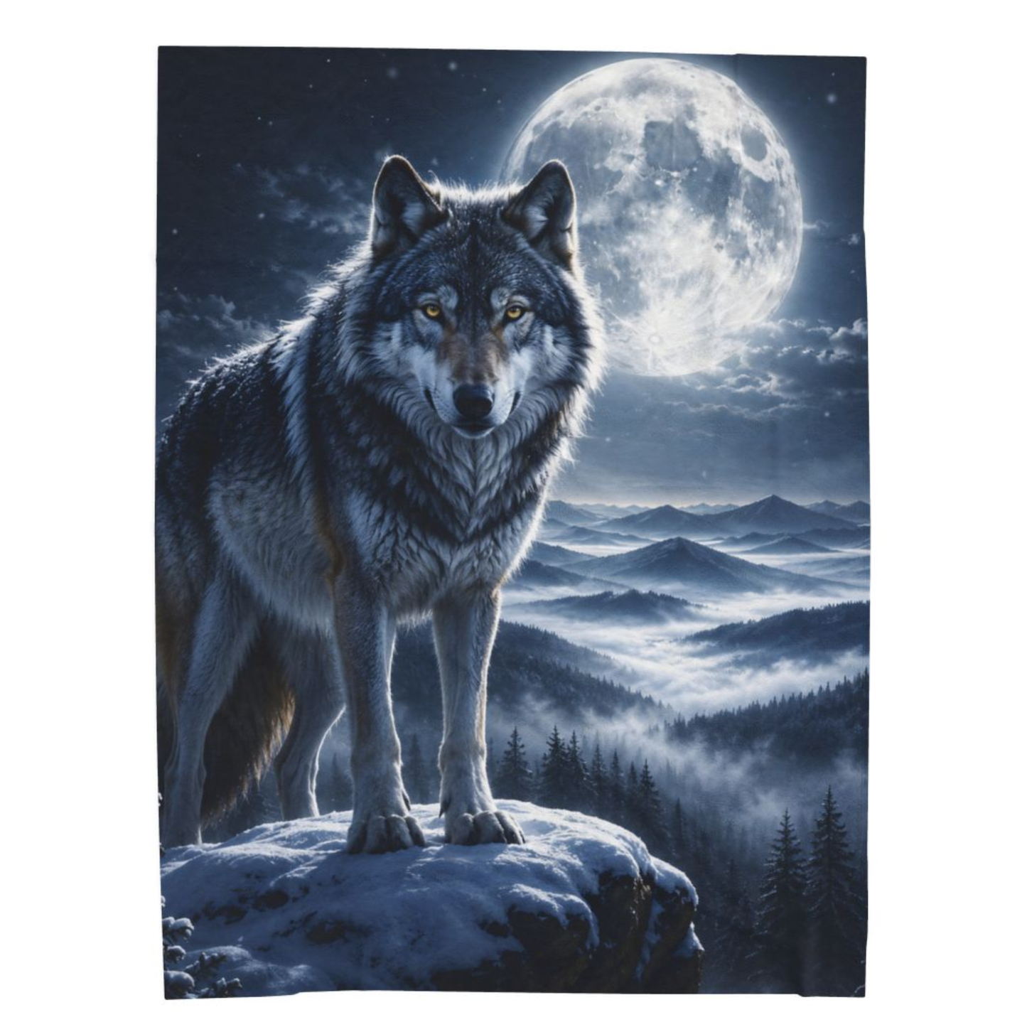 Wolf Plush Throw by Lair Gadgets – Moonlit Wildlife Decor for Couch Bed Sofa – Cozy Rustic Cabin Fleece Cover – Nature Mountain Design 60x80