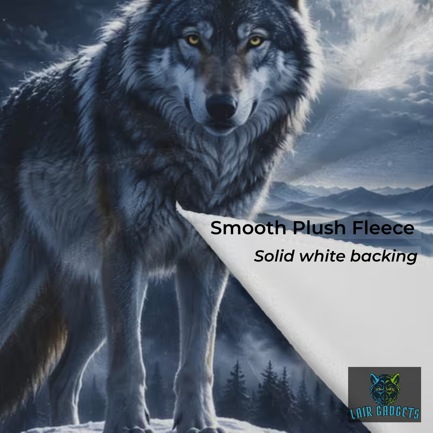 Wolf Plush Throw by Lair Gadgets – Moonlit Wildlife Decor for Couch Bed Sofa – Cozy Rustic Cabin Fleece Cover – Nature Mountain Design 60x80