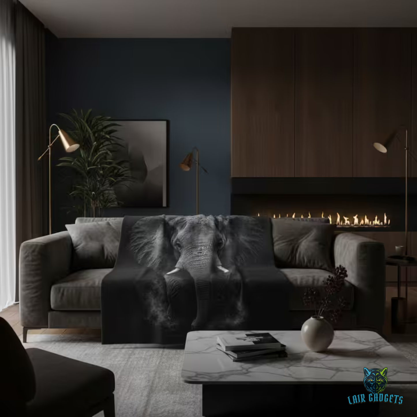 Elephant Throw Blanket 60x80 – Monochrome Wildlife Plush Blanket for Couch Bed Sofa – Luxury Black Safari Decor – Shadow Titan by Lair Gadgets