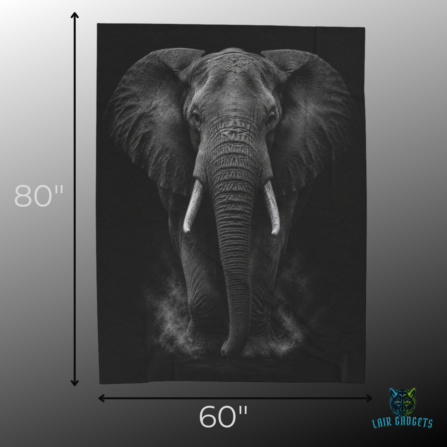Elephant Throw Blanket 60x80 – Monochrome Wildlife Plush Blanket for Couch Bed Sofa – Luxury Black Safari Decor – Shadow Titan by Lair Gadgets