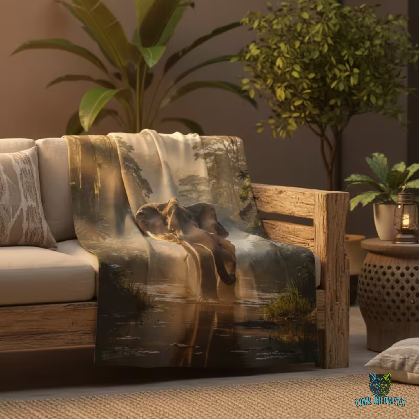 Elephant Throw Blanket 60x80 – Safari Wildlife Plush Blanket for Couch Bed Sofa – Luxury Jungle Decor – Jungle Majesty by Lair Gadgets