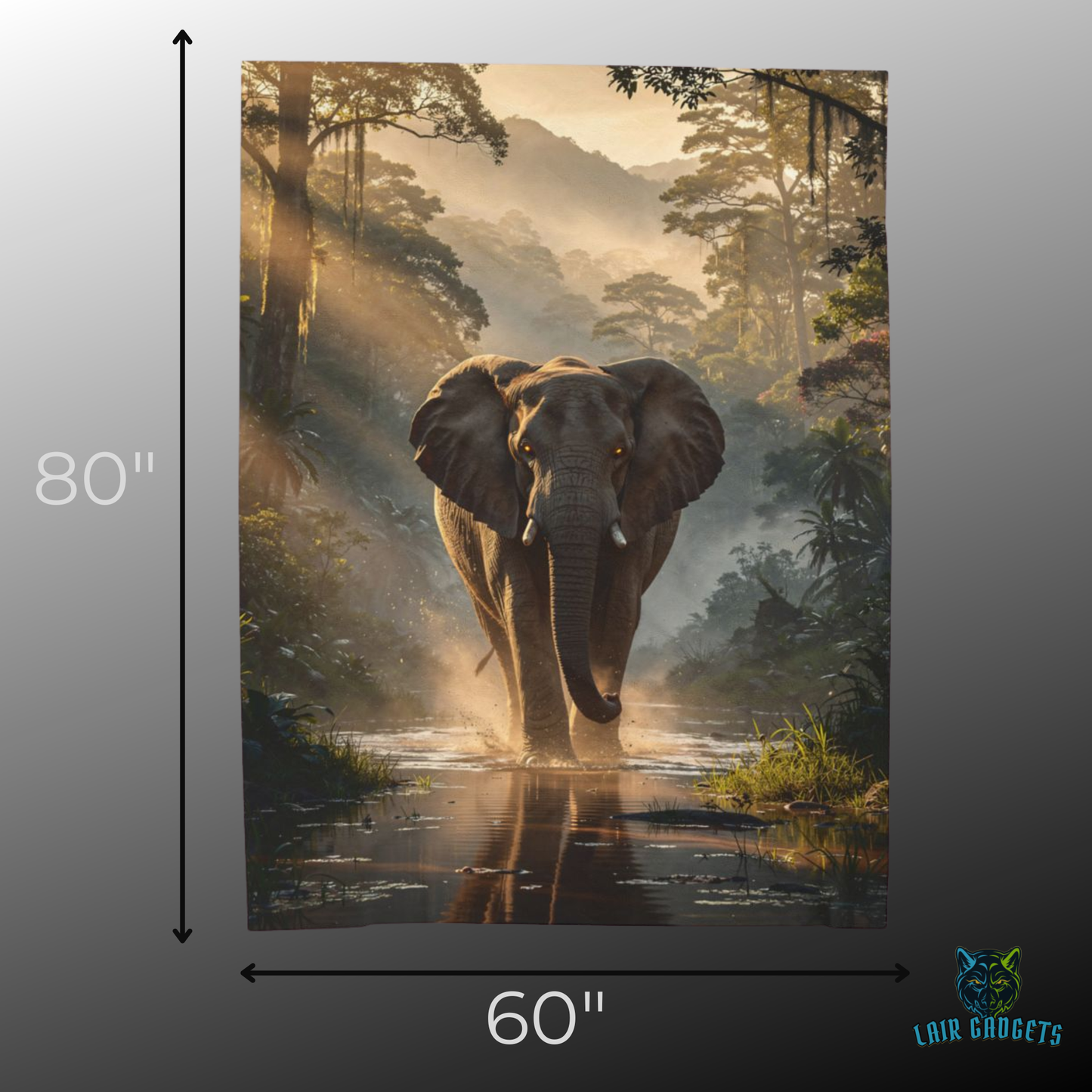 Elephant Throw Blanket 60x80 – Safari Wildlife Plush Blanket for Couch Bed Sofa – Luxury Jungle Decor – Jungle Majesty by Lair Gadgets