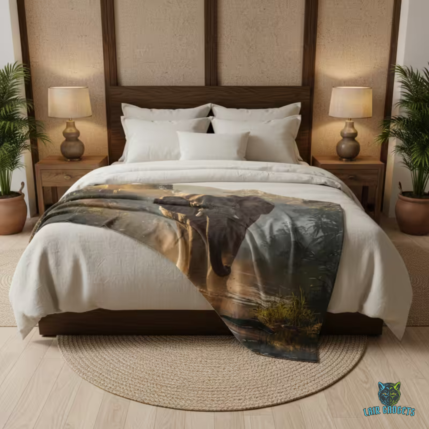 Elephant Throw Blanket 60x80 – Safari Wildlife Plush Blanket for Couch Bed Sofa – Luxury Jungle Decor – Jungle Majesty by Lair Gadgets