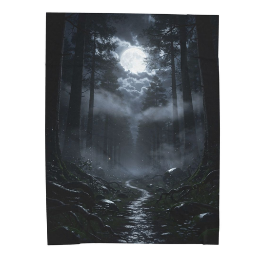 Moon Forest Throw Blanket 60x80 – Gothic Woodland Plush Blanket for Couch Bed Sofa – Dark Academia Moonlight Decor – Moonlit Whisper Path by Lair Gadgets