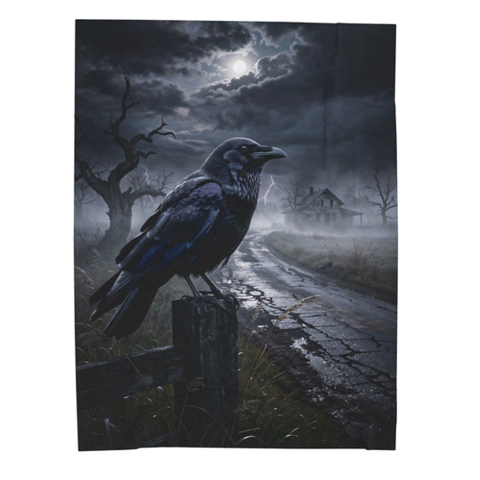 Raven Throw Blanket 60x80 – Gothic Plush Blanket for Couch Bed Sofa – Dark Academia Moonlit Decor – Raven Hollow Road by Lair Gadgets