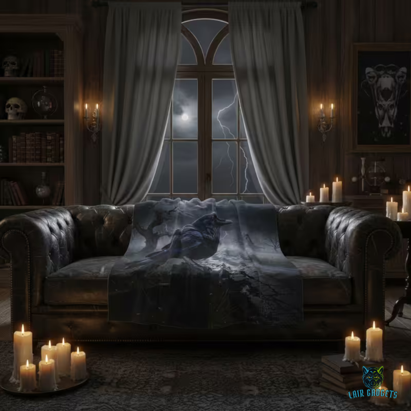 Raven Throw Blanket 60x80 – Gothic Plush Blanket for Couch Bed Sofa – Dark Academia Moonlit Decor – Raven Hollow Road by Lair Gadgets