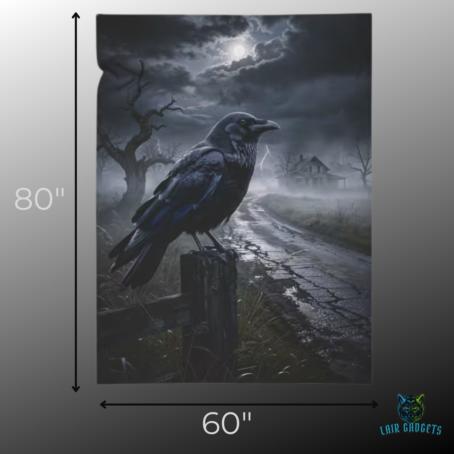 Raven Throw Blanket 60x80 – Gothic Plush Blanket for Couch Bed Sofa – Dark Academia Moonlit Decor – Raven Hollow Road by Lair Gadgets