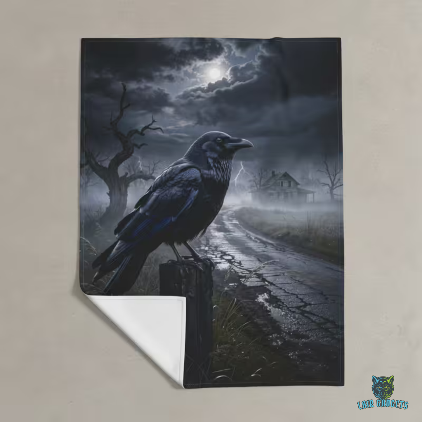 Raven Throw Blanket 60x80 – Gothic Plush Blanket for Couch Bed Sofa – Dark Academia Moonlit Decor – Raven Hollow Road by Lair Gadgets