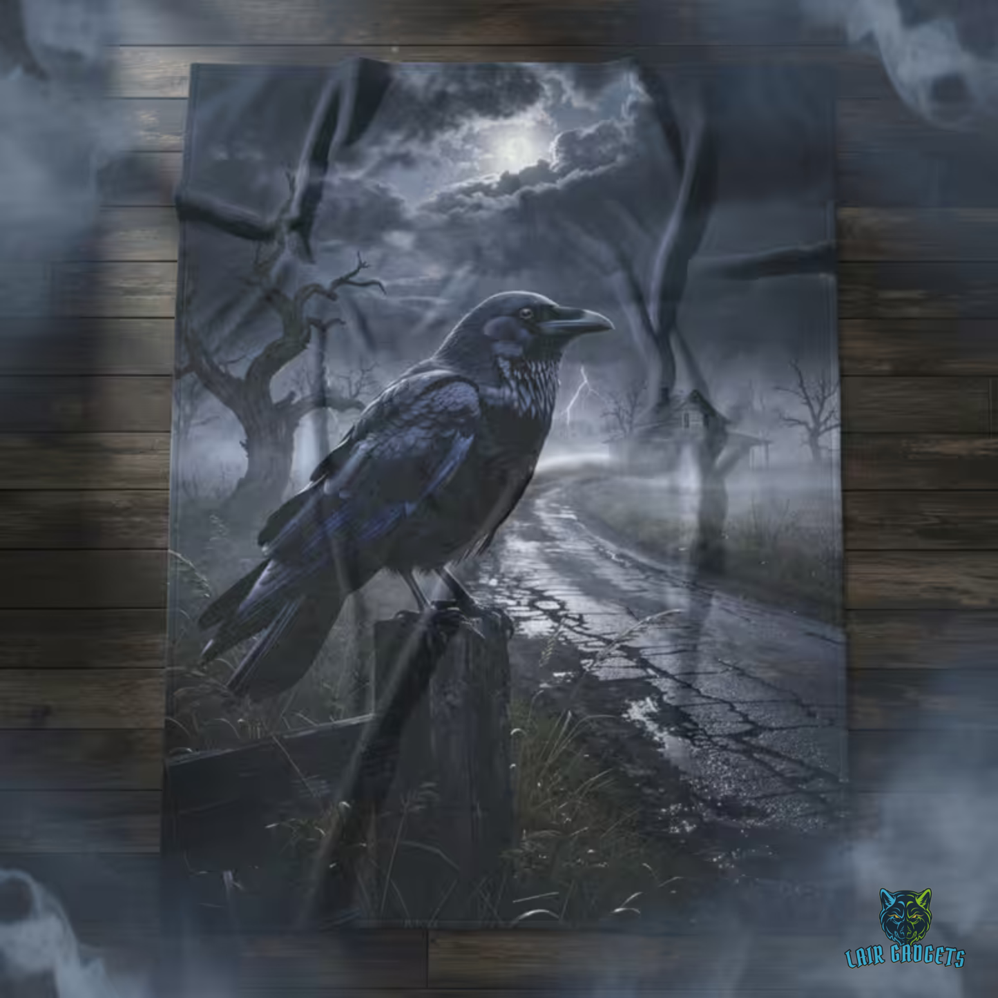 Raven Throw Blanket 60x80 – Gothic Plush Blanket for Couch Bed Sofa – Dark Academia Moonlit Decor – Raven Hollow Road by Lair Gadgets