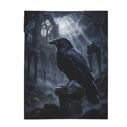 Raven Throw Blanket 60x80 – Gothic Cathedral Plush Blanket for Couch Bed Sofa – Dark Academia Fantasy Decor – Cathedral of Ravens by Lair Gadgets