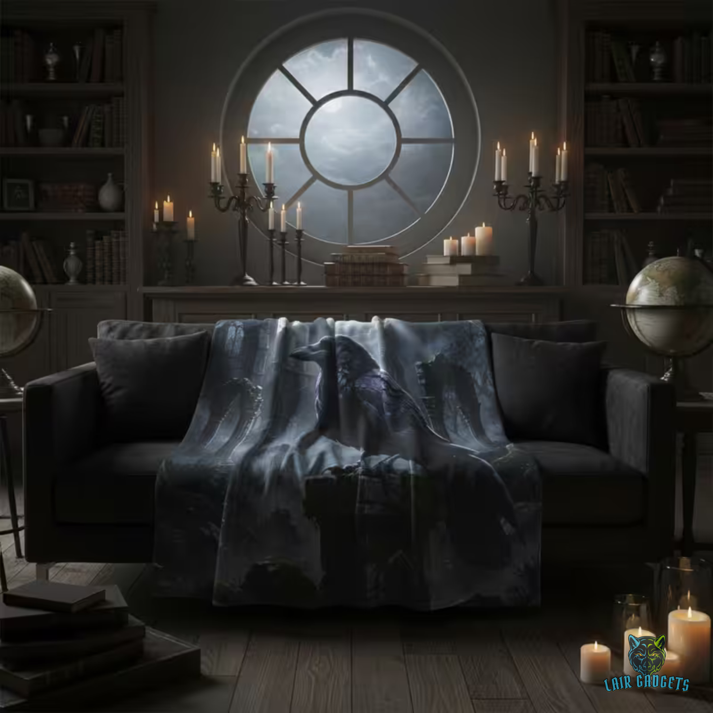 Raven Throw Blanket – Gothic Cathedral Plush Blanket for Couch Bed Sofa – Dark Academia Fantasy Decor – Cathedral of Ravens by Lair Gadgets