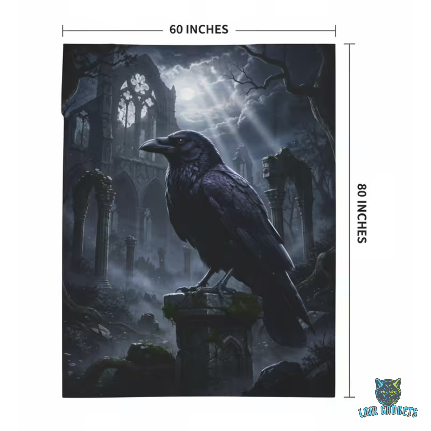 Raven Throw Blanket – Gothic Cathedral Plush Blanket for Couch Bed Sofa – Dark Academia Fantasy Decor – Cathedral of Ravens by Lair Gadgets