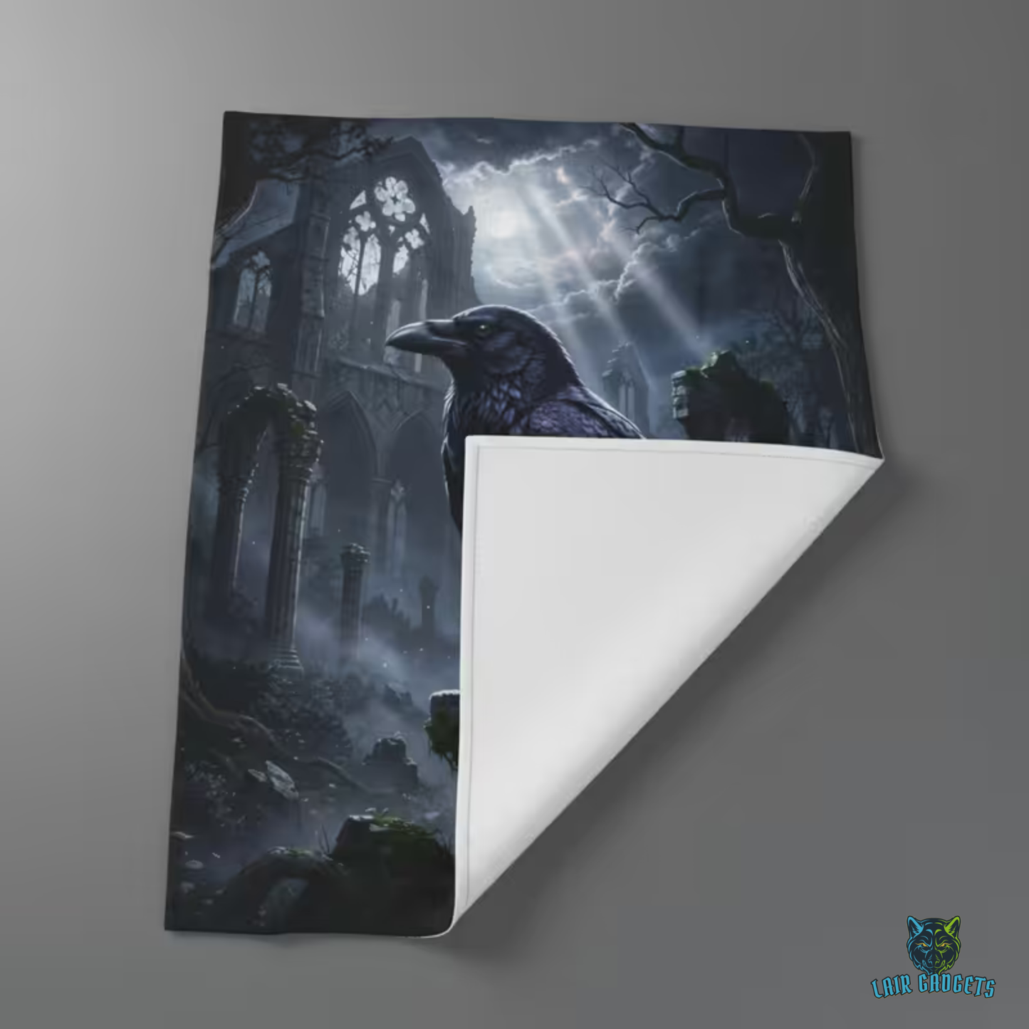 Raven Throw Blanket – Gothic Cathedral Plush Blanket for Couch Bed Sofa – Dark Academia Fantasy Decor – Cathedral of Ravens by Lair Gadgets