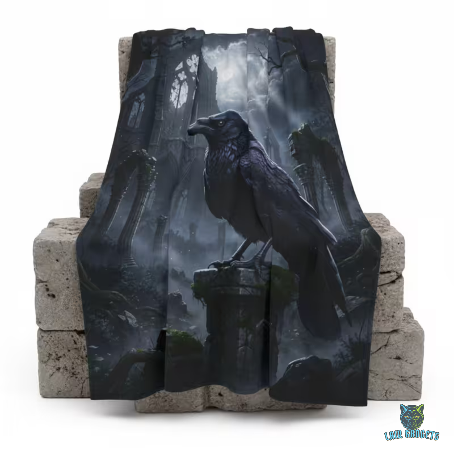 Raven Throw Blanket – Gothic Cathedral Plush Blanket for Couch Bed Sofa – Dark Academia Fantasy Decor – Cathedral of Ravens by Lair Gadgets