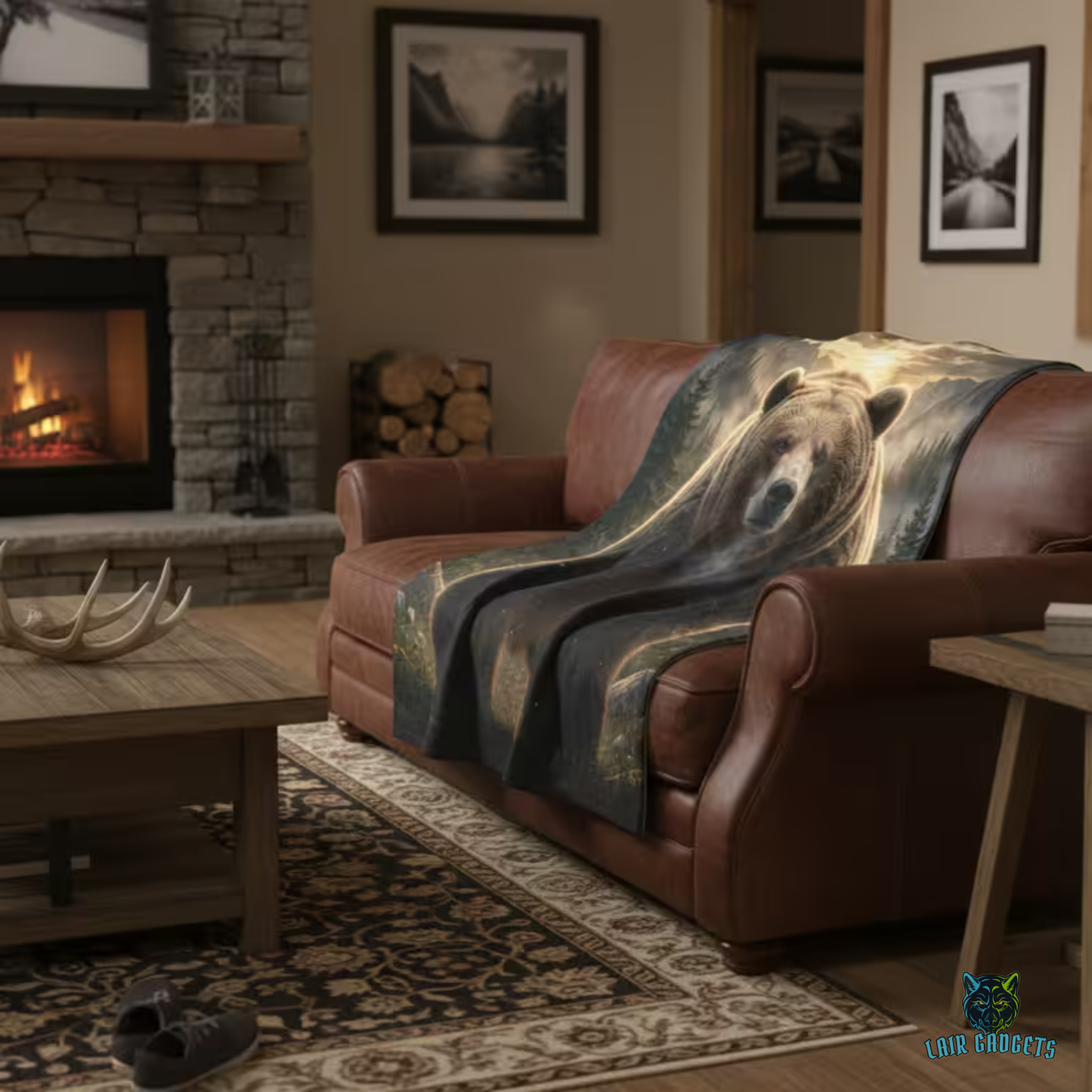Bear Throw Blanket 60x80 – Rustic Wildlife Plush Blanket for Couch Bed Sofa – Mountain Lodge Decor – Mountain Titan by Lair Gadgets
