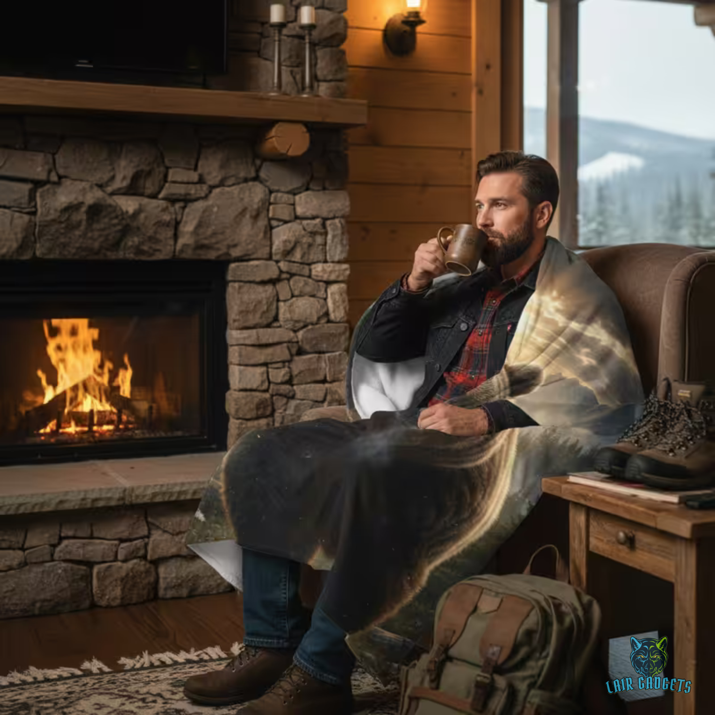 Bear Throw Blanket 60x80 – Rustic Wildlife Plush Blanket for Couch Bed Sofa – Mountain Lodge Decor – Mountain Titan by Lair Gadgets