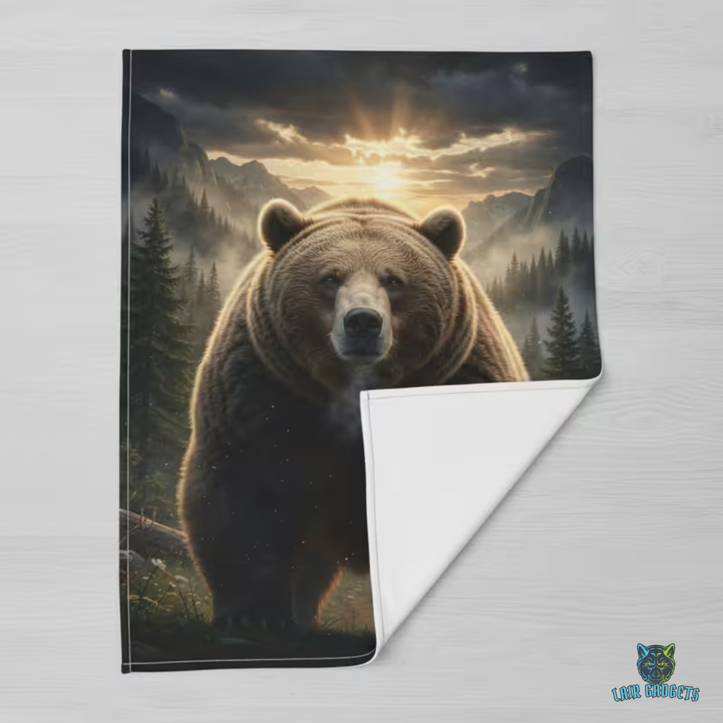 Bear Throw Blanket 60x80 – Rustic Wildlife Plush Blanket for Couch Bed Sofa – Mountain Lodge Decor – Mountain Titan by Lair Gadgets