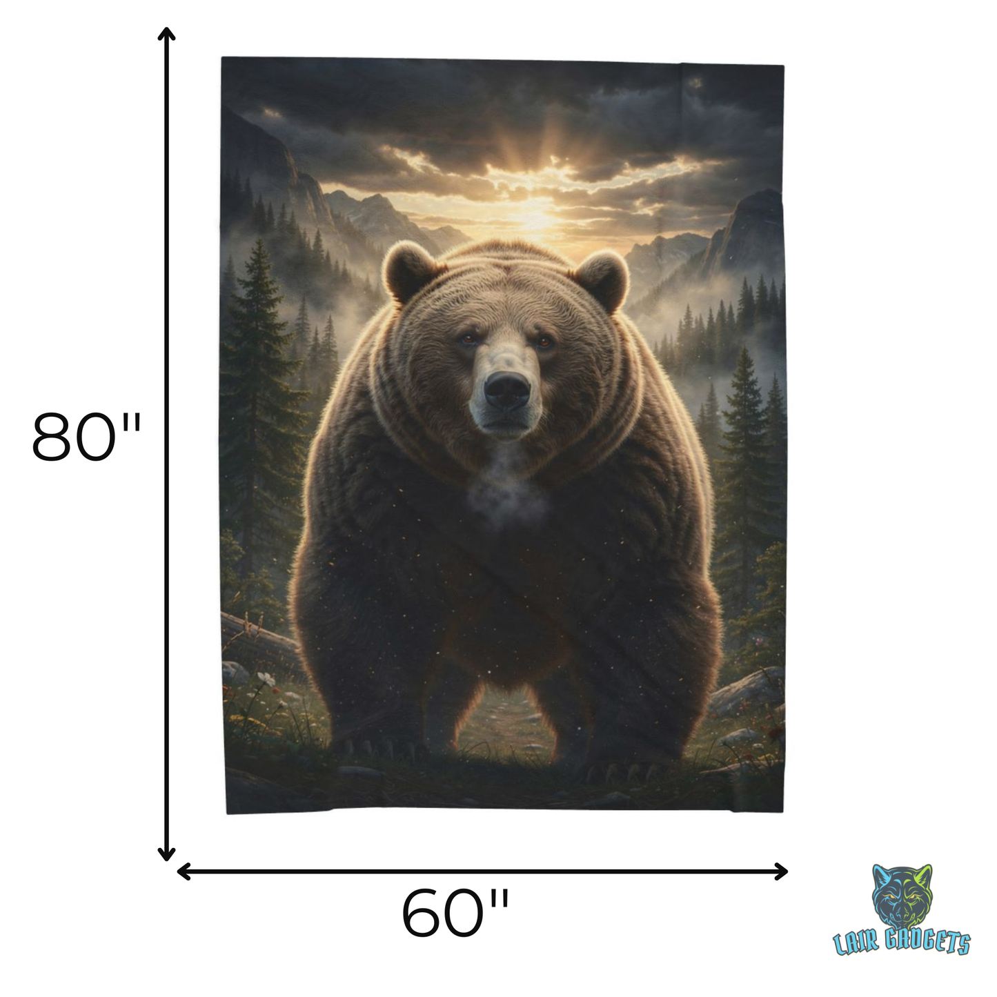 Bear Throw Blanket 60x80 – Rustic Wildlife Plush Blanket for Couch Bed Sofa – Mountain Lodge Decor – Mountain Titan by Lair Gadgets