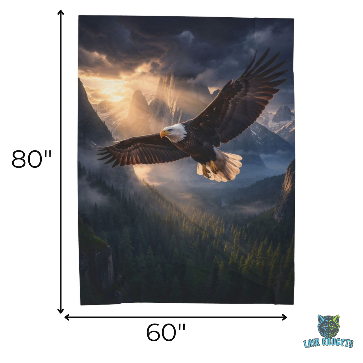 Eagle Throw Blanket 60x80 – Mountain Wildlife Plush Blanket for Couch Bed Sofa – Rustic Lodge Decor – Summit Sovereign by Lair Gadgets