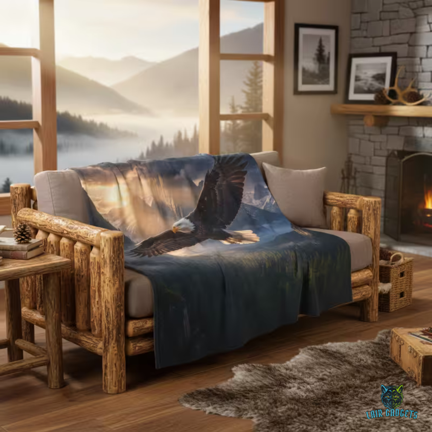 Eagle Throw Blanket 60x80 – Mountain Wildlife Plush Blanket for Couch Bed Sofa – Rustic Lodge Decor – Summit Sovereign by Lair Gadgets