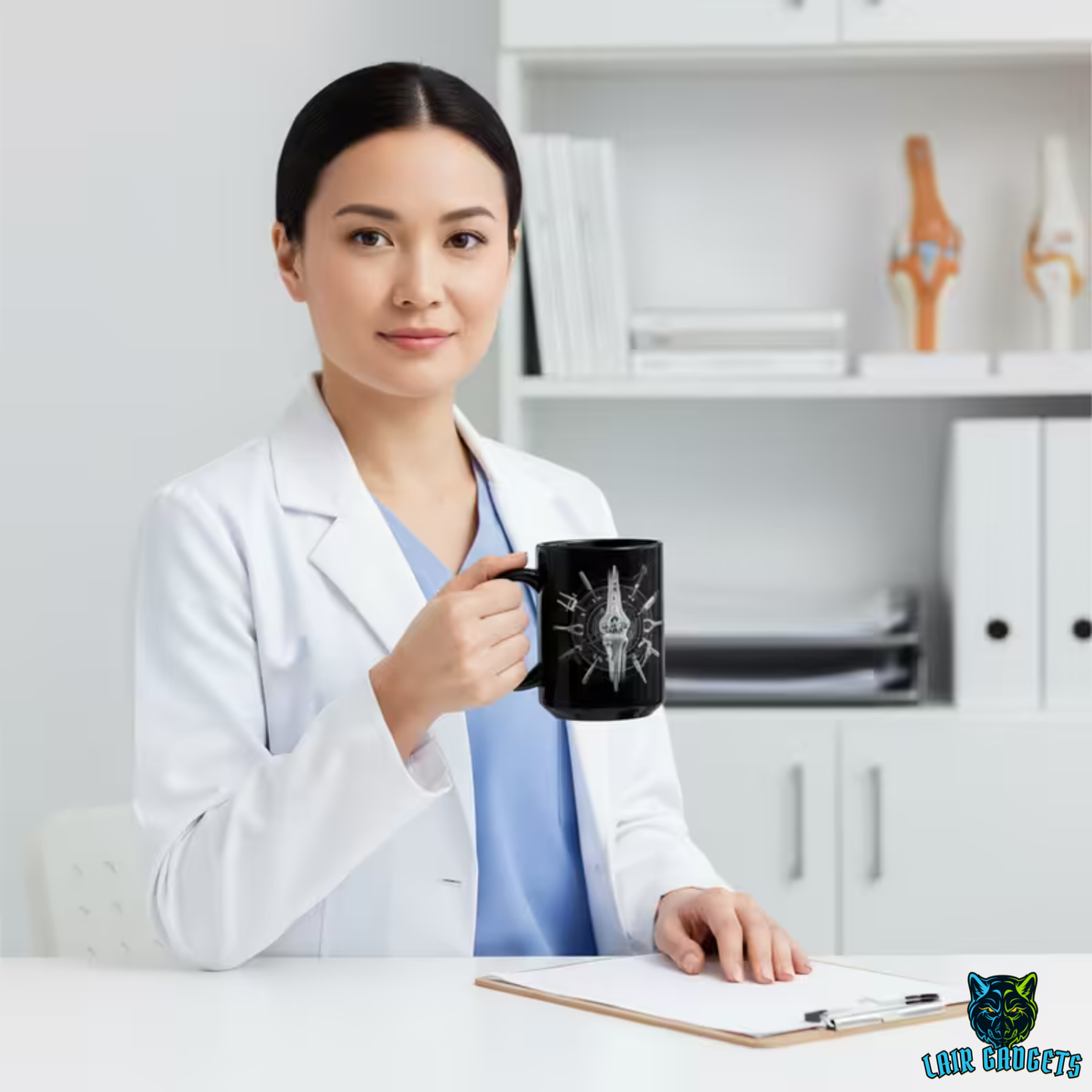 Orthopedic Surgeon Mug Knee Joint Design Black Ceramic 15 Oz Medical Gift by Lair Gadgets