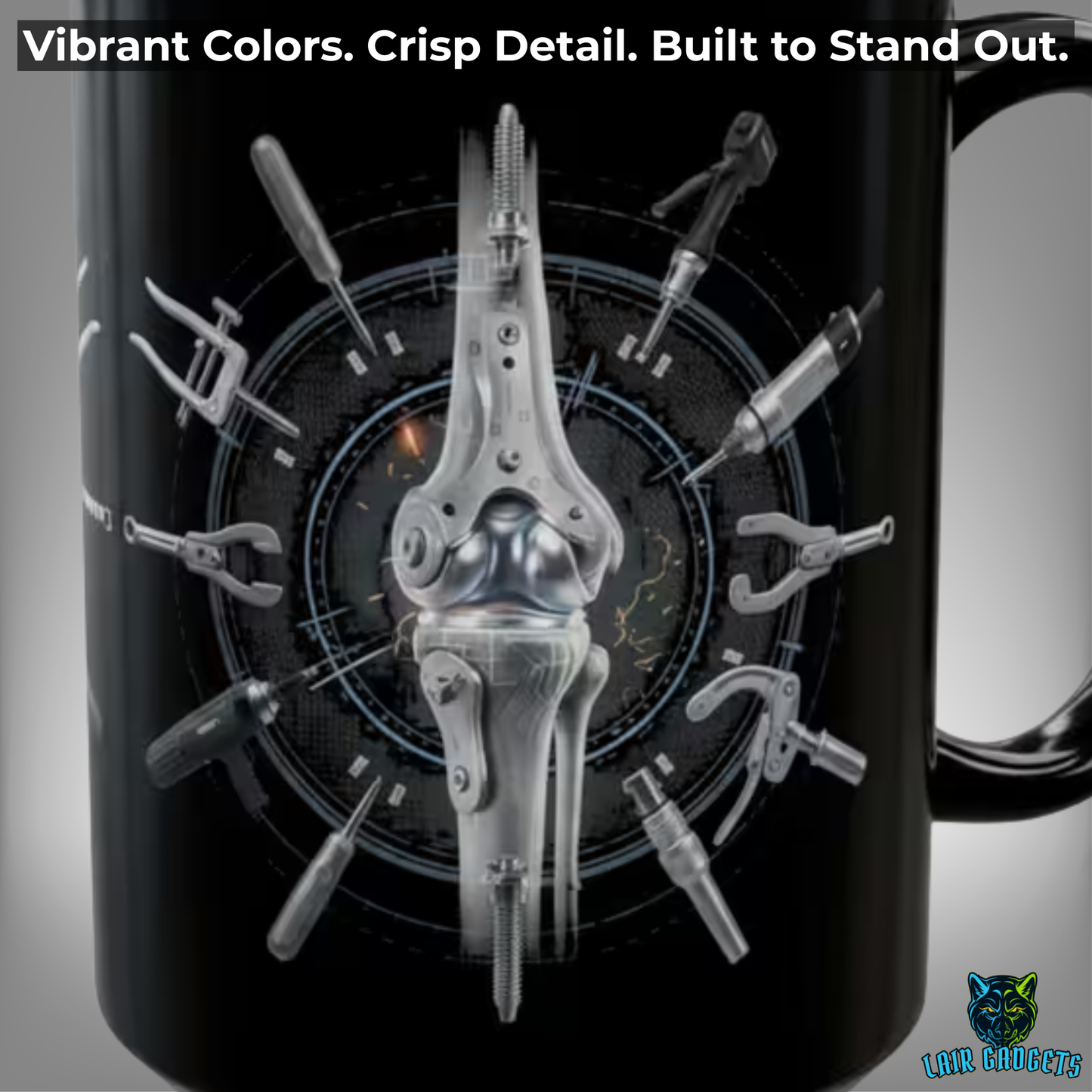 Orthopedic Surgeon Mug Knee Joint Design Black Ceramic 15 Oz Medical Gift by Lair Gadgets