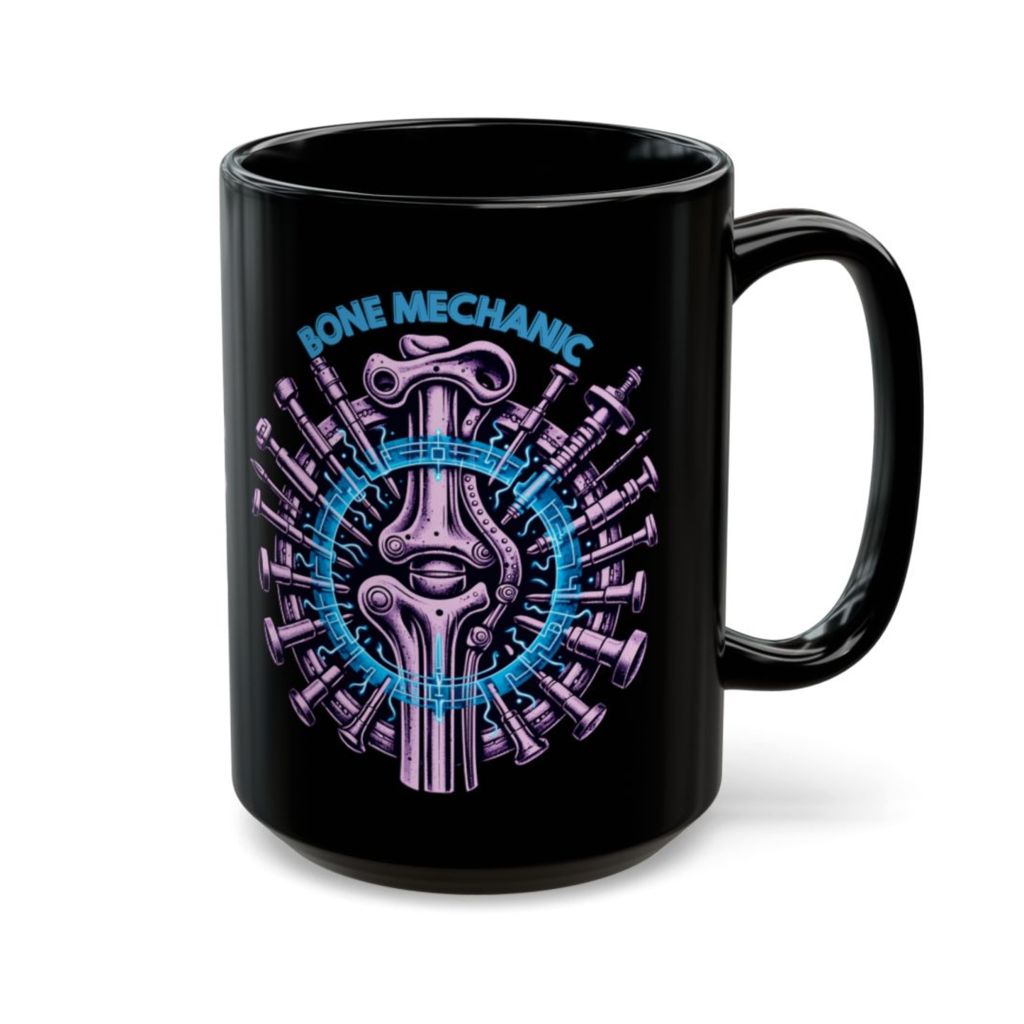 Orthopedic Surgeon Mug Bone Mechanic Design Black Ceramic 15 Oz Medical Gift by Lair Gadgets